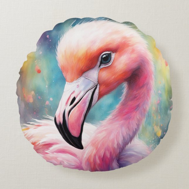 Rainbow Birds Flamingo 2 Round Cushion (Front)