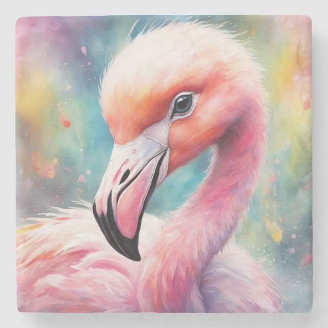 Rainbow Birds Flamingo 2 Stone Coaster (Front)