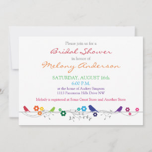 Rainbow Birds Flowers Bridal Shower Invitation