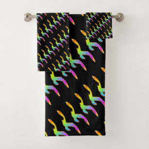 Rainbow Birds In Flight Black Bath Towel Set