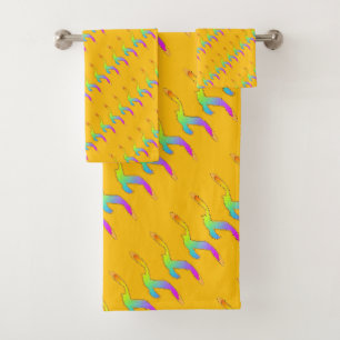 Rainbow Birds In Flight PInk Yellow Bath Towel Set