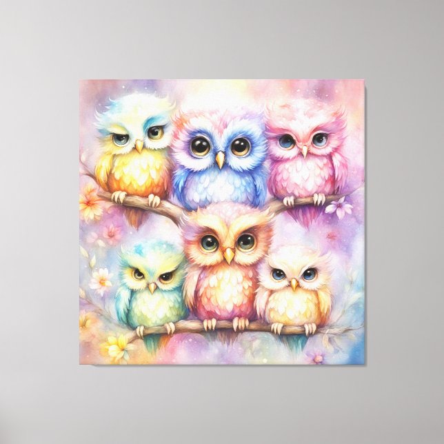 Rainbow Birds Owls 3 Canvas Print (Front)
