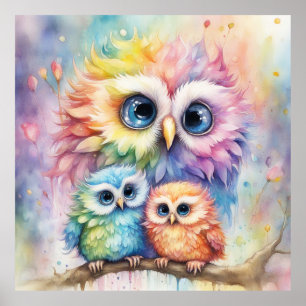 Rainbow Birds Owls 4 Poster