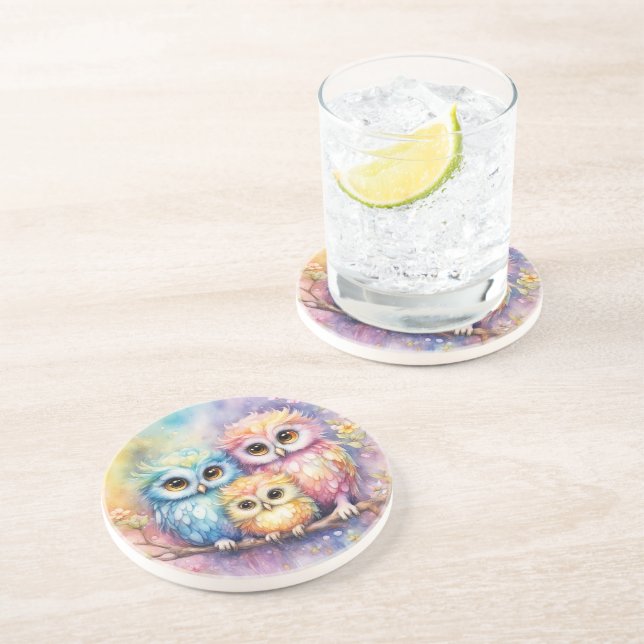 Rainbow Birds Owls 5 Coaster (Side)