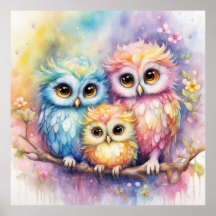 Rainbow Birds Owls 5 Poster