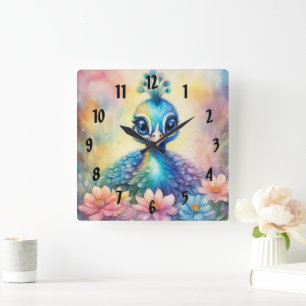 Rainbow Birds Peacock 1 Square Wall Clock