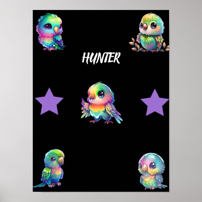 Rainbow Bird's & Stars Personalised Poster (Front)