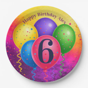 Rainbow Birthday Balloon Confetti Party Paper Plate