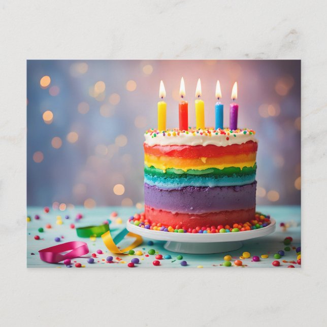 Rainbow Birthday Cake Postcard (Front)