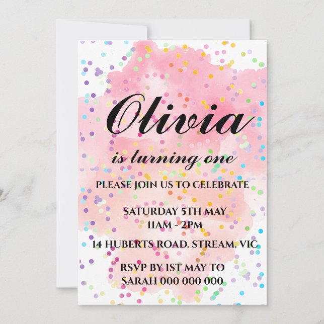Rainbow Birthday Invitation Colourful Watercolor  (Front)