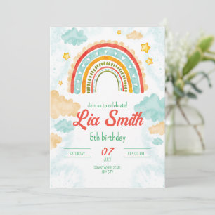 Rainbow Birthday Invitation for Girls Boho Rainbow