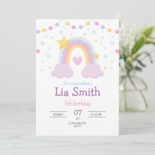 Rainbow Birthday Invitation Girls Boho Rainbow