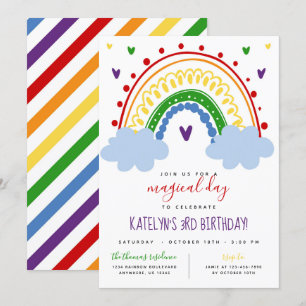 Rainbow Birthday Invitation in Primary Colours
