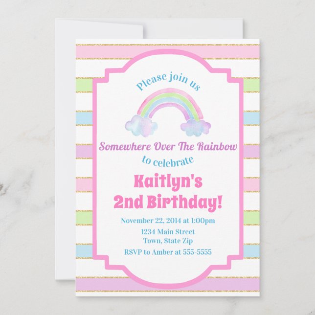 Rainbow Birthday Invitation Rainbow Girl (Front)