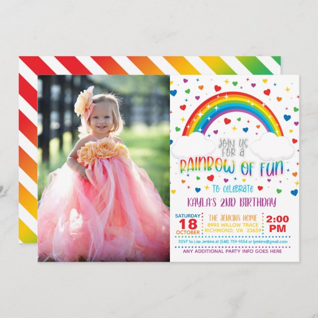 Rainbow Birthday Invitation with Photo  (Front/Back)