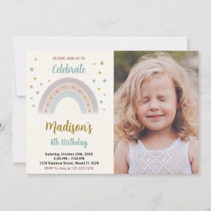 Rainbow Birthday Invitation with photo