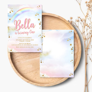 Rainbow Birthday Invite Pastel Colorful Magical