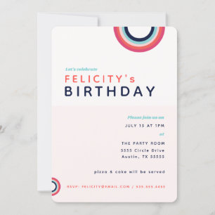 Rainbow Birthday Kids Pink Blue Teal Party Invitation