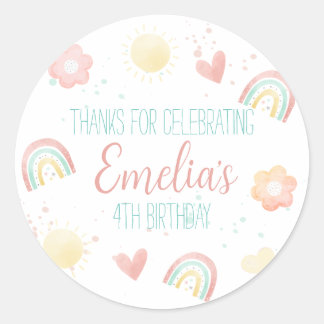Rainbow Birthday Party Classic Round Sticker