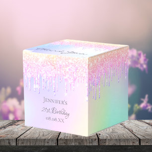 Rainbow birthday party glitter rose gold thank you favour box
