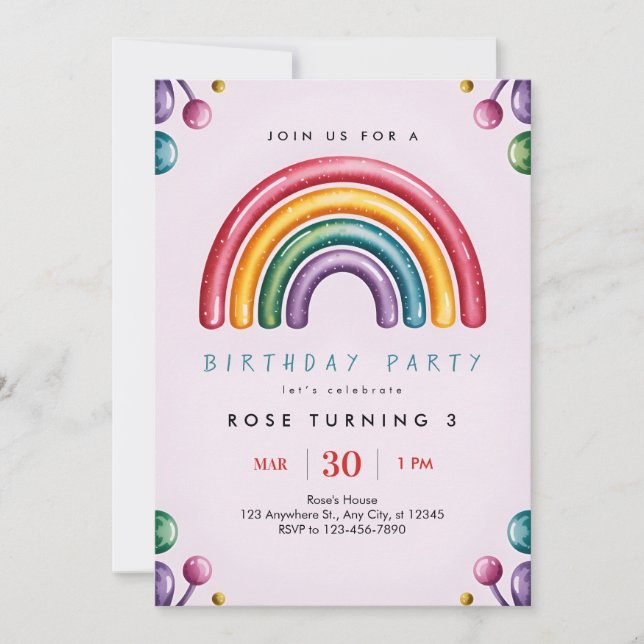 Rainbow Birthday Party Invitation – Colorful Kids  (Front)