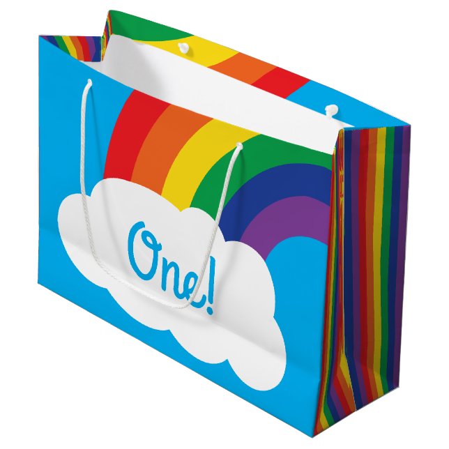 Rainbow Birthday Party Large Gift Bag (Front Angled)