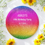Rainbow Birthday Purple Yellow Sparkle Paper Plate<br><div class="desc">Rainbow Birthday Paper Plates with faux Rainbow/Unicorn Sparkle in Purple,  Yellow,  Green for Wedding,  Birthday,  Bridal Shower. More products with this design are in the collection below.</div>
