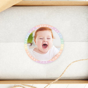 Rainbow Birthday Thanks For Coming Photo Classic Round Sticker