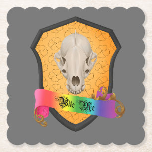 Rainbow Bite Me Badger Skull Paper Coaster