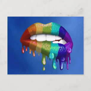 Rainbow Biting Dripping lips Pride  Postcard