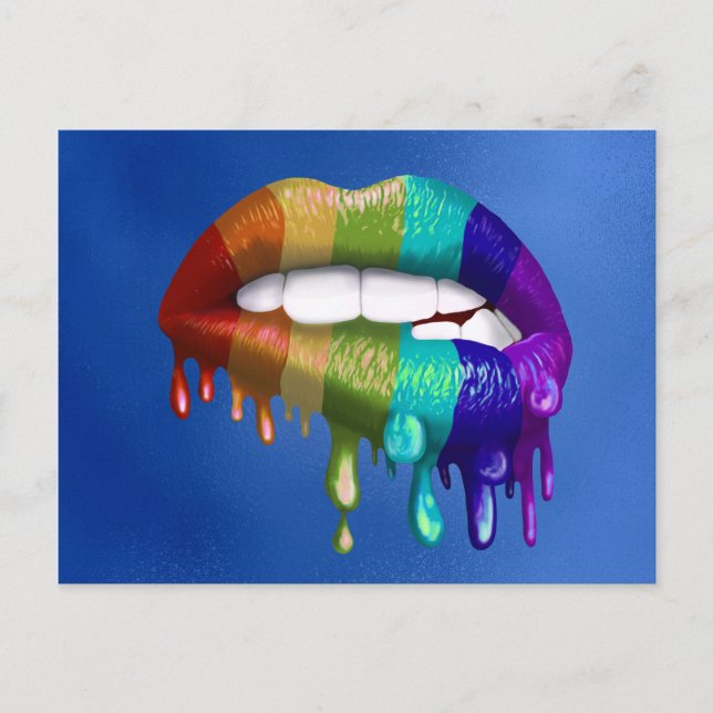 Rainbow Biting Dripping lips Pride  Postcard (Front)