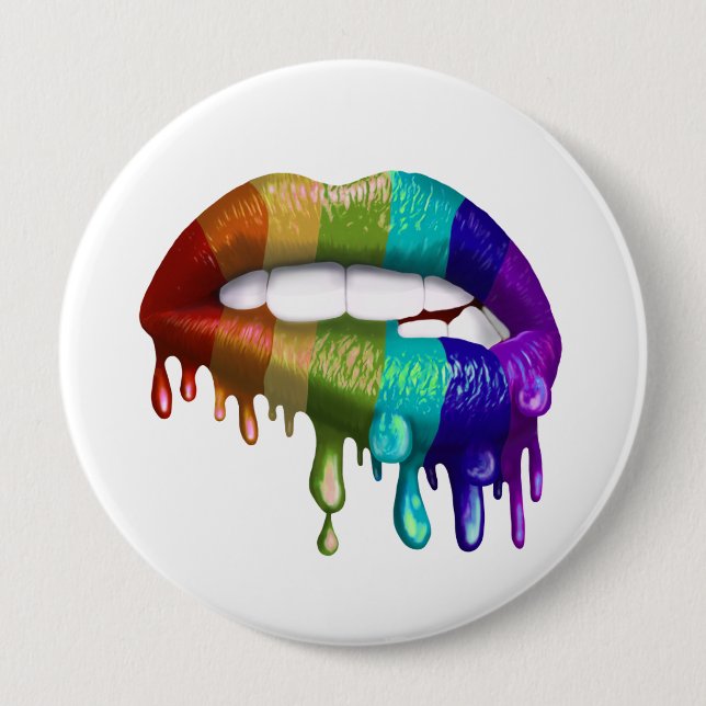 Rainbow Biting Lips Dripping  10 Cm Round Badge (Front)