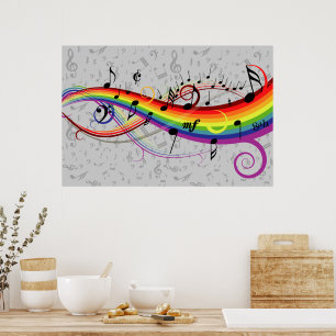 Rainbow black and grey Music Notes Poster