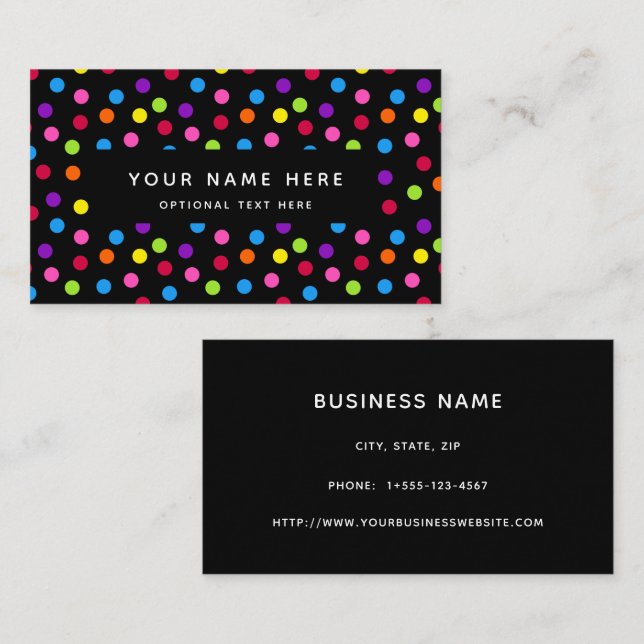 Rainbow Black Bright Polka Dots Confetti Pattern Business Card (Front/Back)
