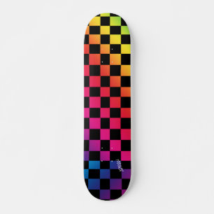 Rainbow & Black Checkers & Name or Text Skateboard
