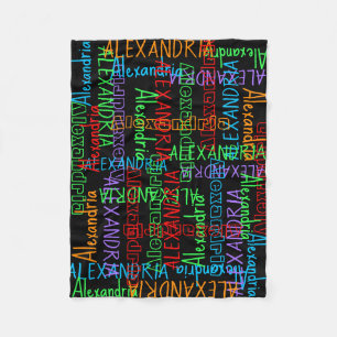 Rainbow Black Colourful Personalised Custom Name Fleece Blanket
