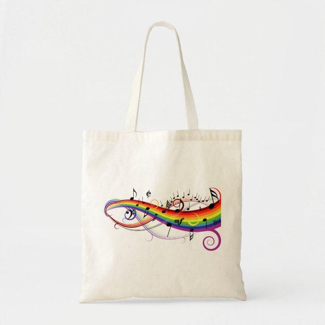 Rainbow Black Musical Notes Tote Bag (Front)