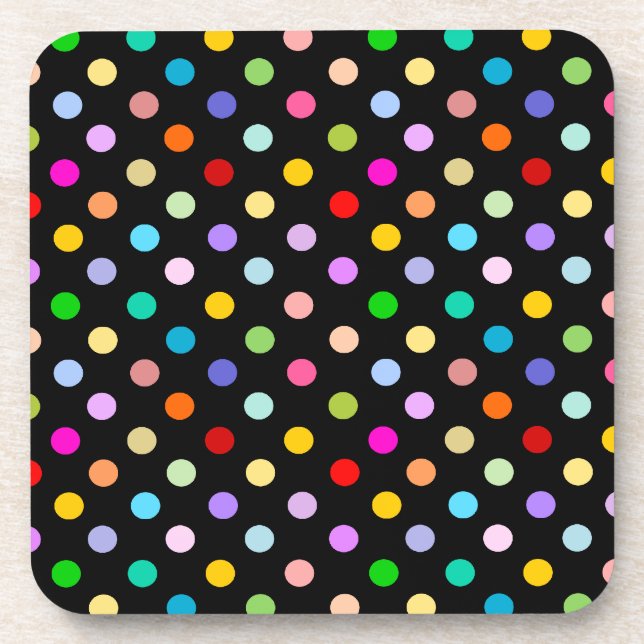 Rainbow Black Polka Dot pattern Coaster (Front)