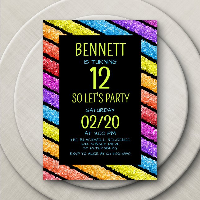 Rainbow Black Stripes Birthday Invitation (Creator Uploaded)
