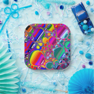 Rainbow Blast Abstract Art Paper Plate
