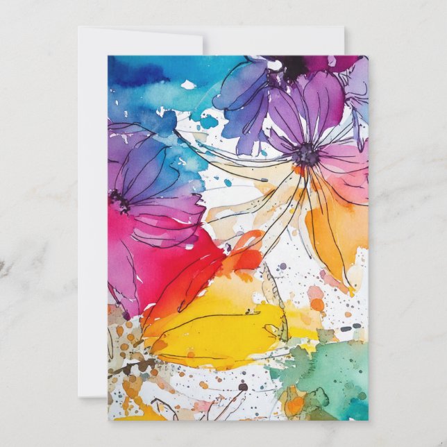 Rainbow Bloom Watercolor Floral Invitation (Front)