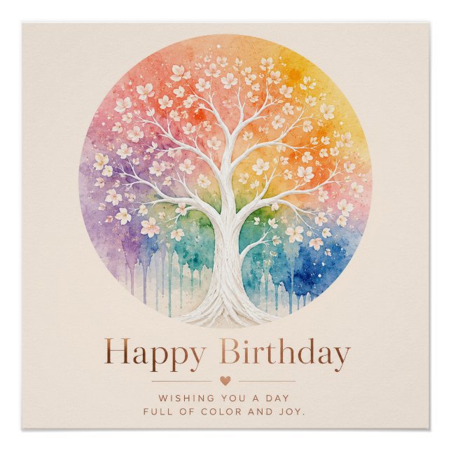Rainbow Blossom Tree Birthday Joy Poster (Front)