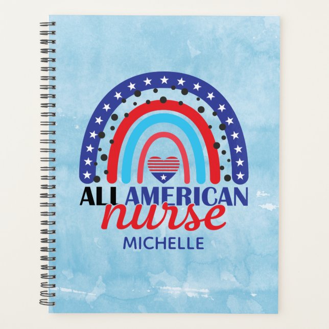 Rainbow Blue American Nurse Watercolor Planner (Front)