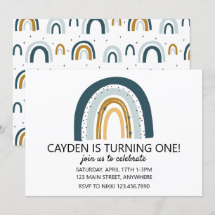 Rainbow Blue and brown boy birthday invite