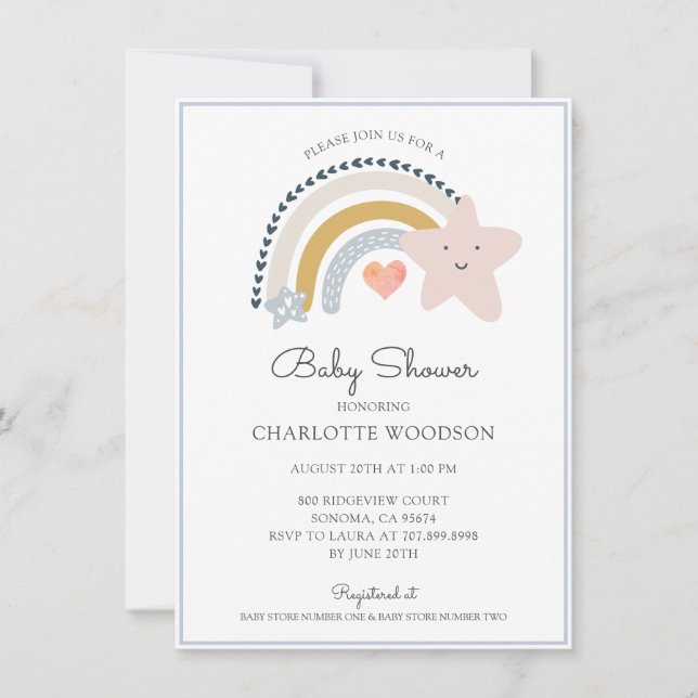 Rainbow Blue Baby Shower Invitation (Front)