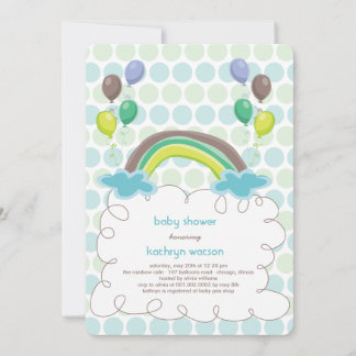 Rainbow & Blue Balloons Baby Boy Shower Invite