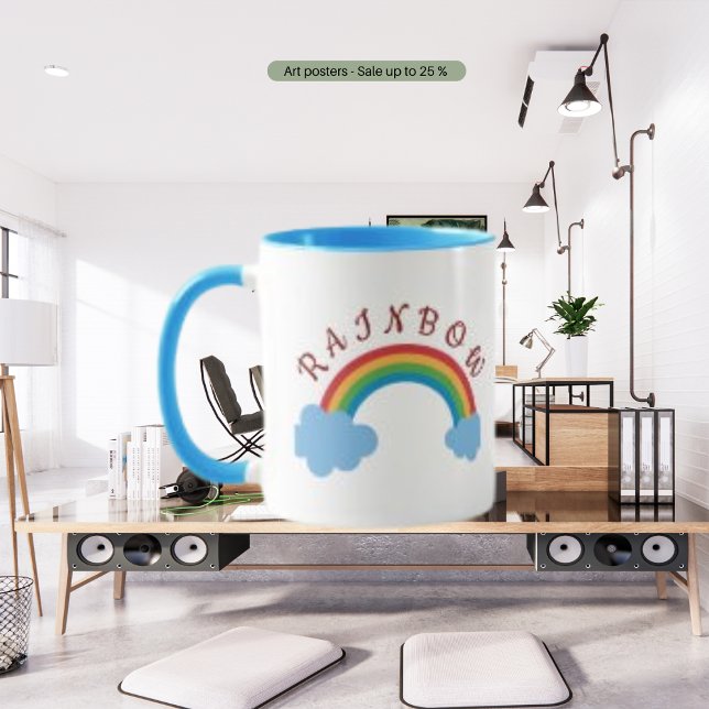 Rainbow, Blue Cloud Watercolor and Custom Text Mug (Creator Uploaded)