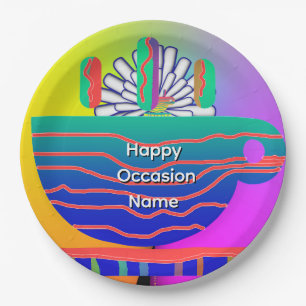 Rainbow Blue Cup Saucer Party  Paper Plate