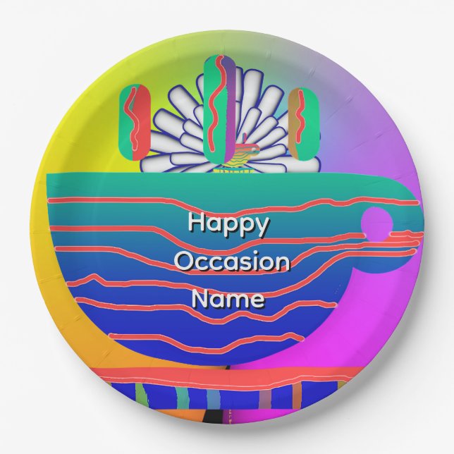 Rainbow Blue Cup Saucer Party  Paper Plate (Front)