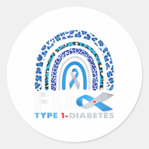 Rainbow Blue Grey Ribbon Fck Type 1 Diabetes Aware Classic Round Sticker